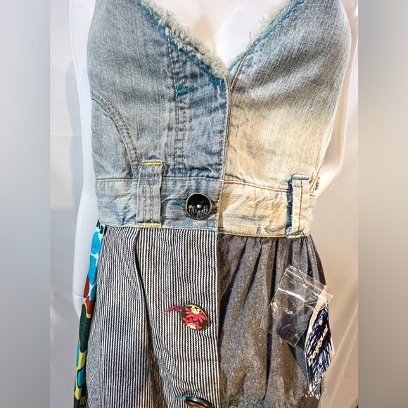 NWT DESIGUAL Patchwork Asymmetrical Artsy Buttons Denim Dress Size: 40 Medium - Picture 4 of 8